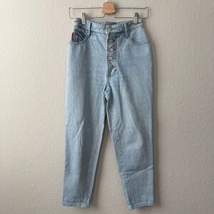 BONGO Vintage High Rise Button Fly Tapered Leg Light Blue Women's Jeans